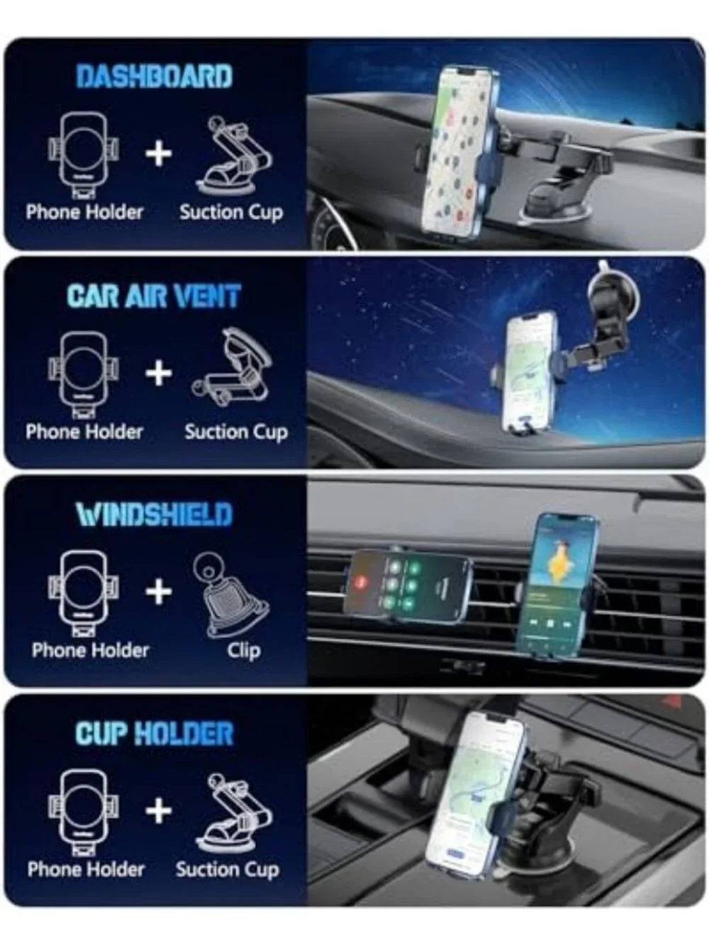3-in-1 Wireless Car Charger & Auto-Clamping Phone Holder for iPhone & Samsung